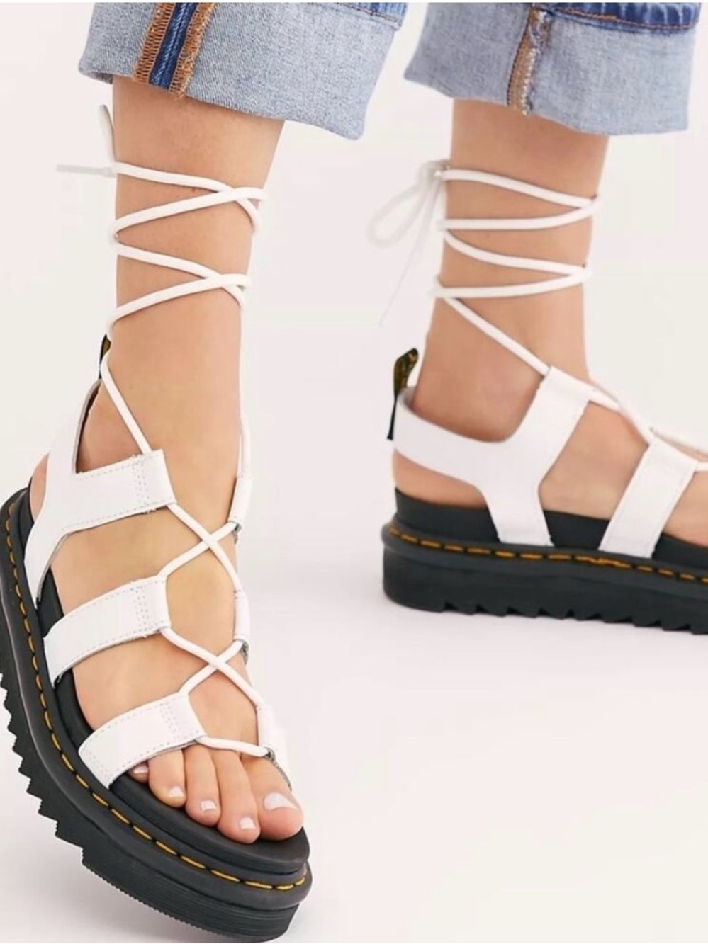 Dr. Martens White Lace-Up Platform Sandals